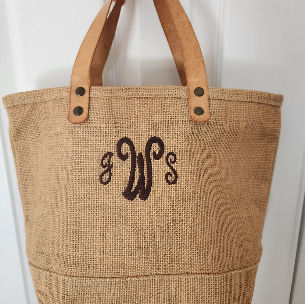 Ballard Designs Monogrammed JSW (large W centered) Jute Handbag/ Tote Bag